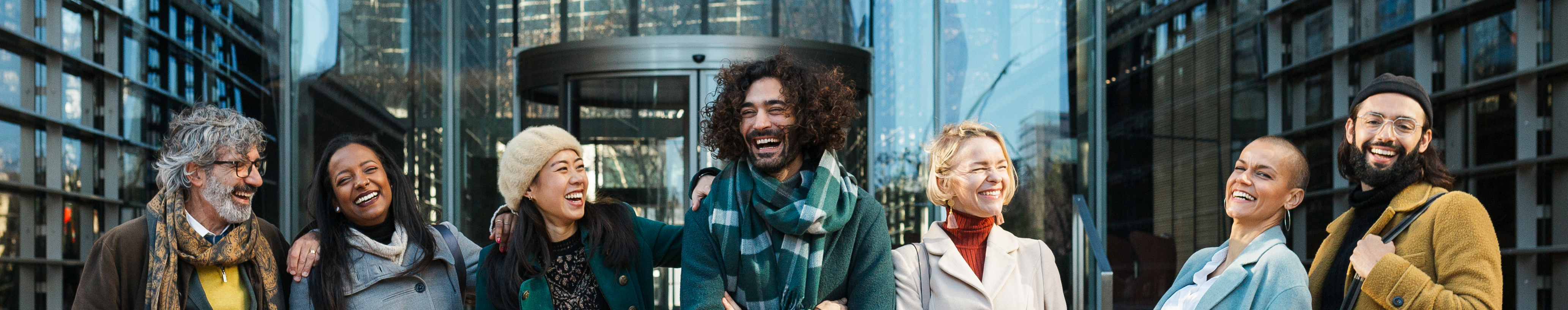 Workers laughing outside